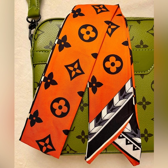 Unbranded Accessories - Orange and Black Monogram Patterned Twilly Bandeau Scarf Wrap